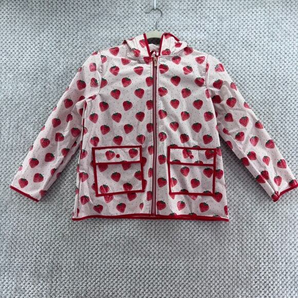Tahari Rain Jacket Girls 6 Pink Strawberries Full Zip Hoodie Pockets - Picture 1 of 10